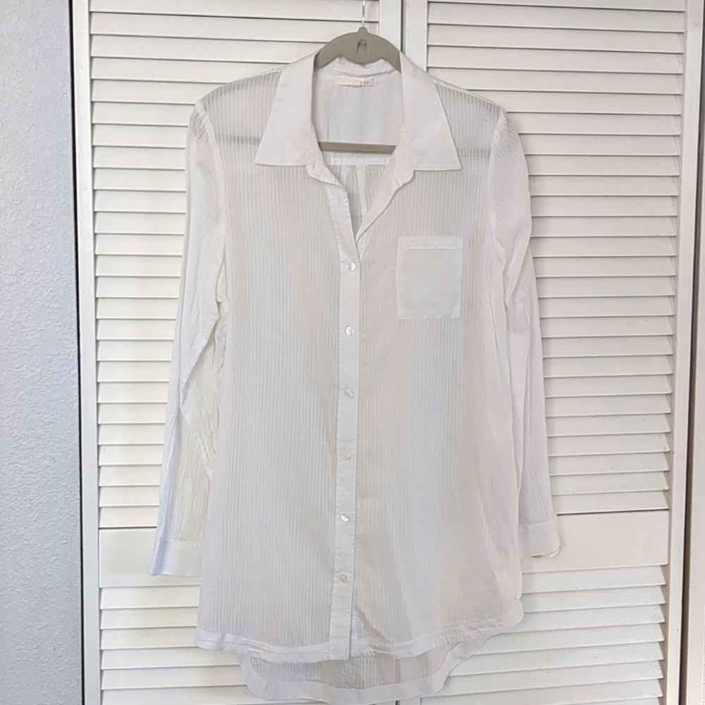 Skin Women's White Sheer Button Down Shirt Long Sleeve Front Pocket Size 3